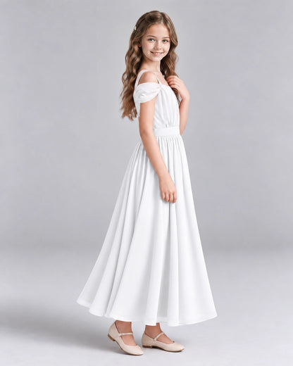 White A-line Junior Bridesmaid Dresses Side