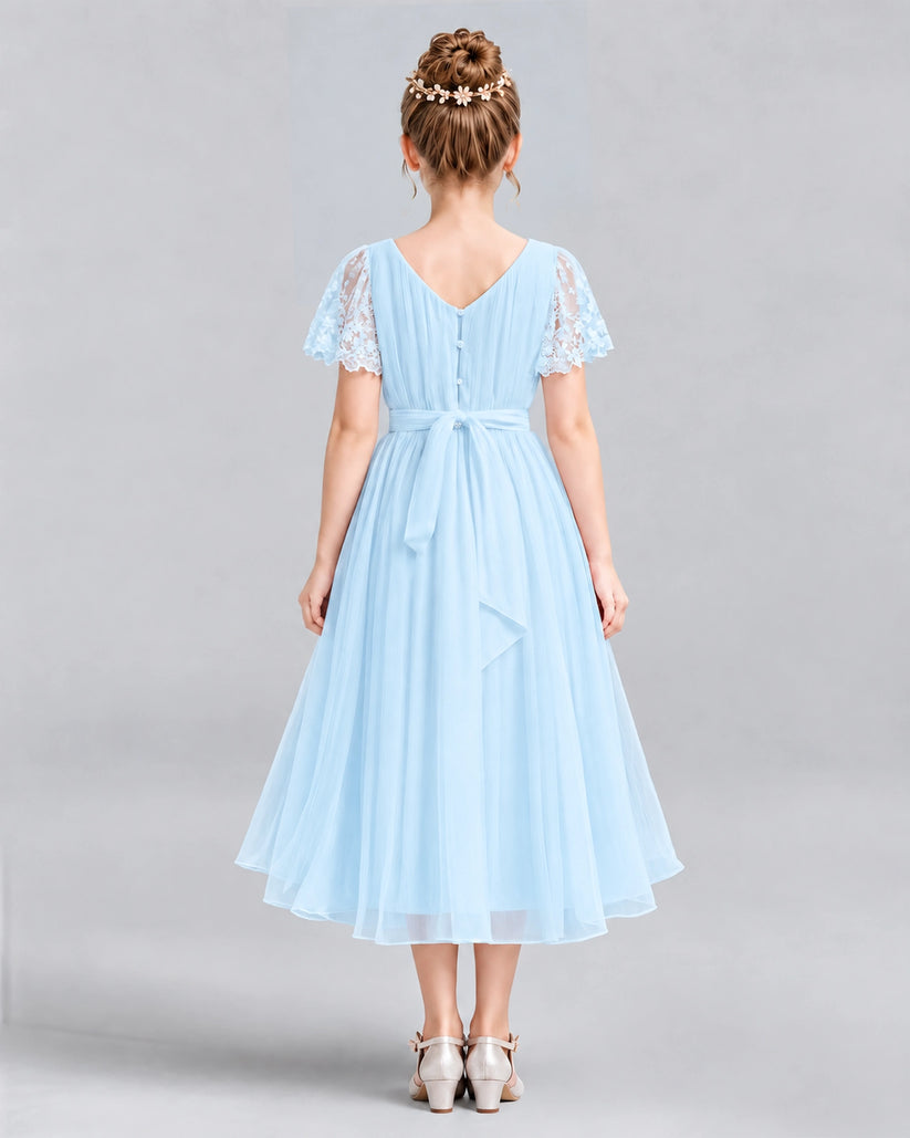 Baby Blue A-line Junior Bridesmaid Dresses Back