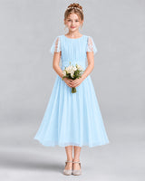 Baby Blue A-line Junior Bridesmaid Dresses Front