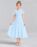 Baby Blue A-line Junior Bridesmaid Dresses Pose