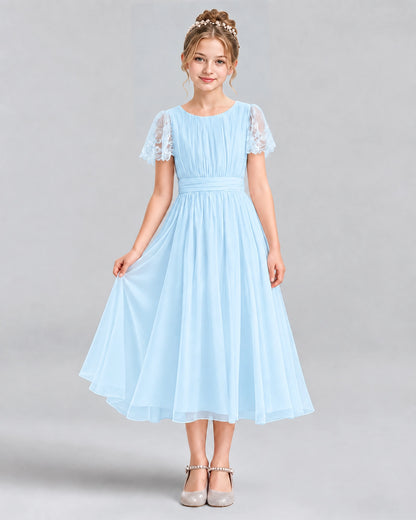 Baby Blue A-line Junior Bridesmaid Dresses Pose
