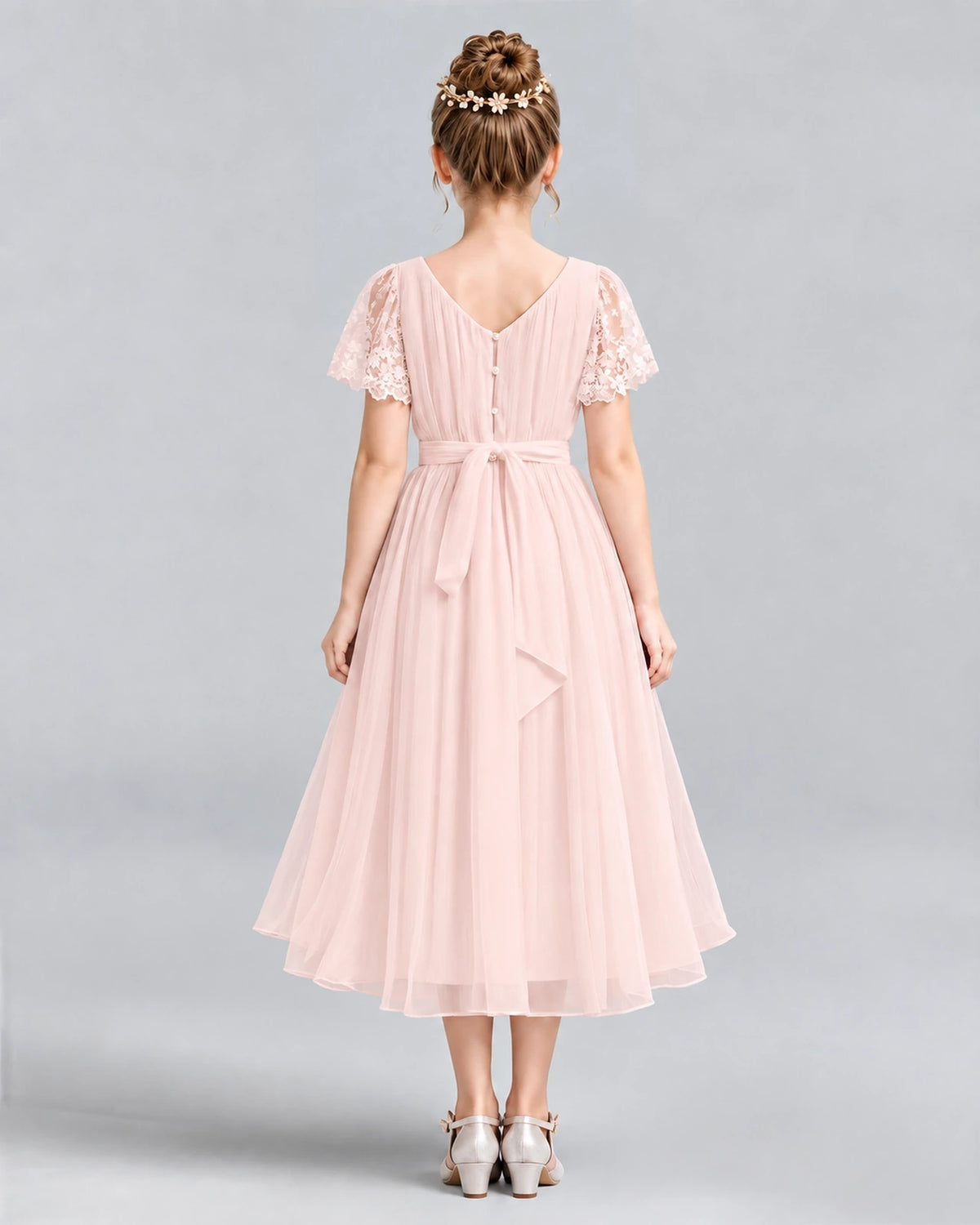 Blush Pink A-line Junior Bridesmaid Dresses Back
