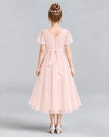 Blush Pink A-line Junior Bridesmaid Dresses Back