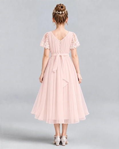Blush Pink A-line Junior Bridesmaid Dresses Back