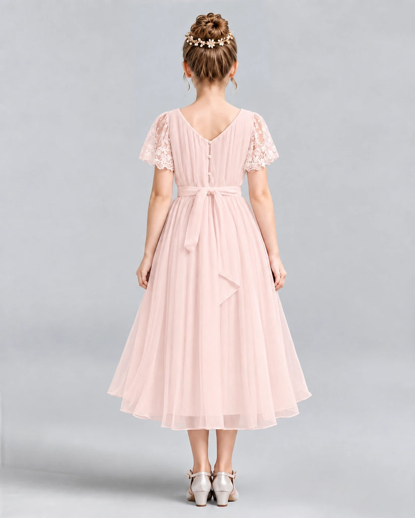 Blush Pink A-line Junior Bridesmaid Dresses Back