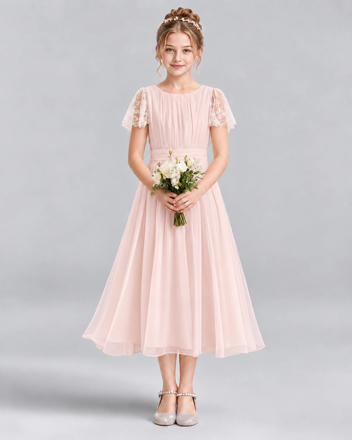 Blush Pink A-line Junior Bridesmaid Dresses Front