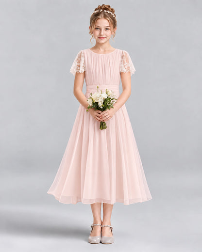 Blush Pink A-line Junior Bridesmaid Dresses Front