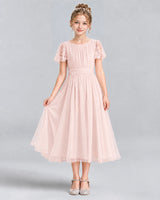 Blush Pink A-line Junior Bridesmaid Dresses Pose