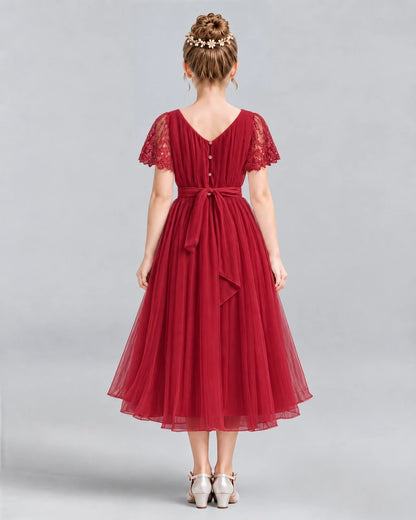 Burgundy A-line Junior Bridesmaid Dresses Back