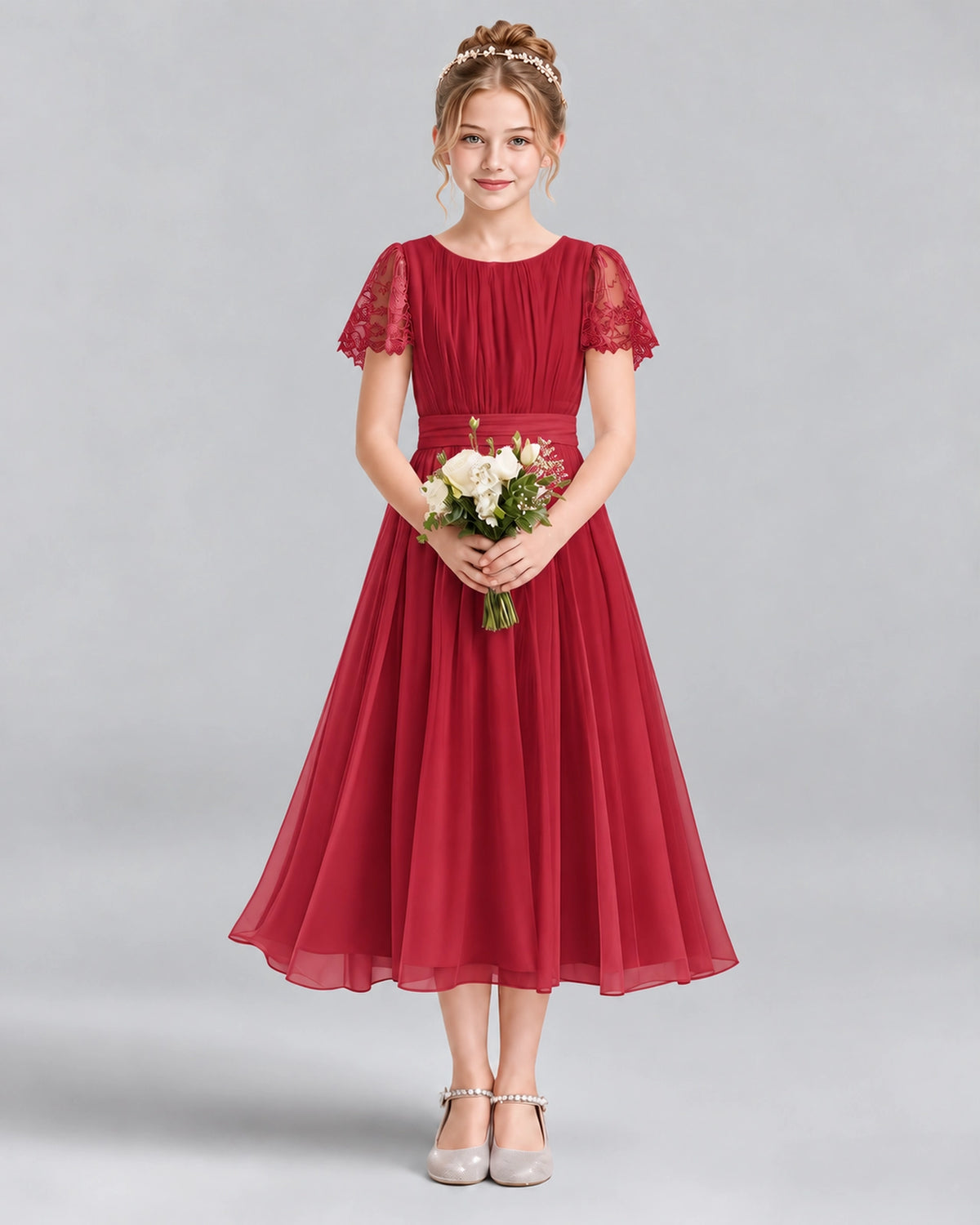 Burgundy A-line Junior Bridesmaid Dresses Front
