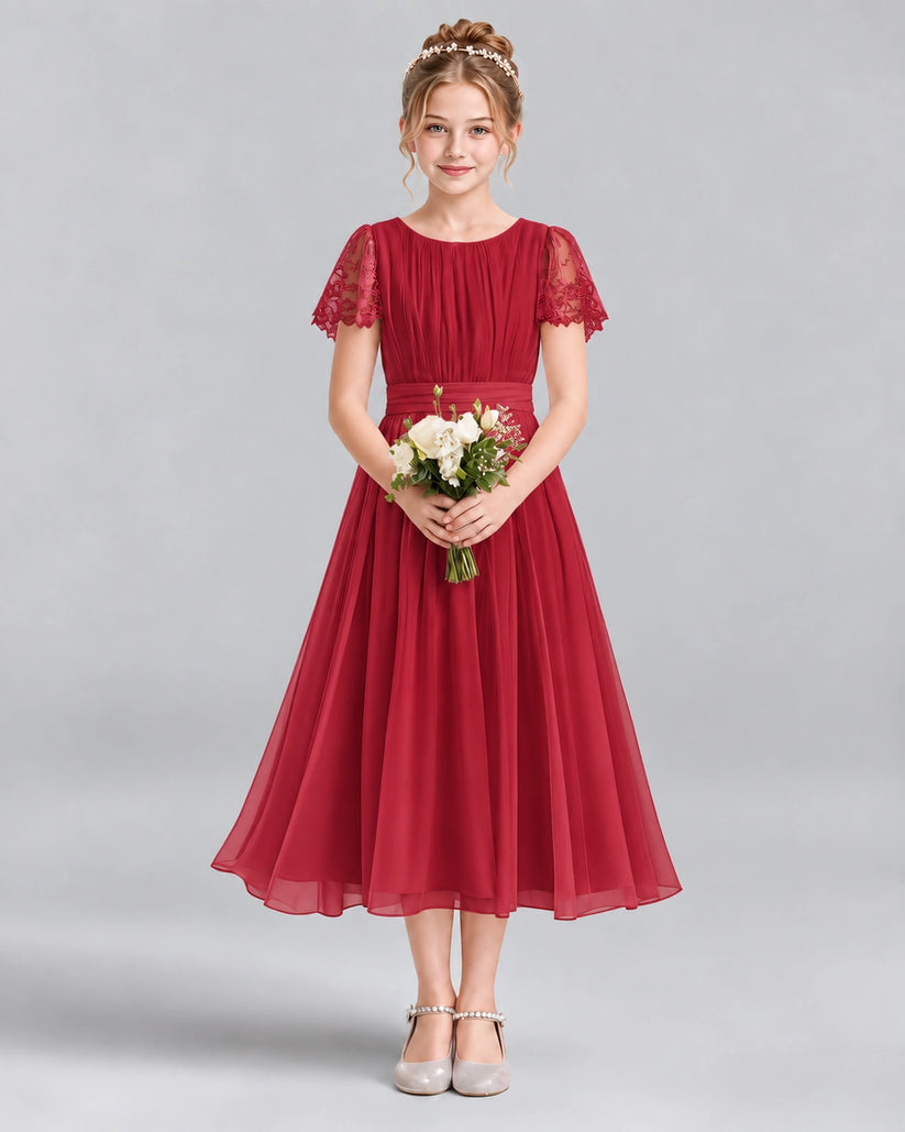 Burgundy A-line Junior Bridesmaid Dresses Front