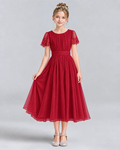 Burgundy A-line Junior Bridesmaid Dresses Pose
