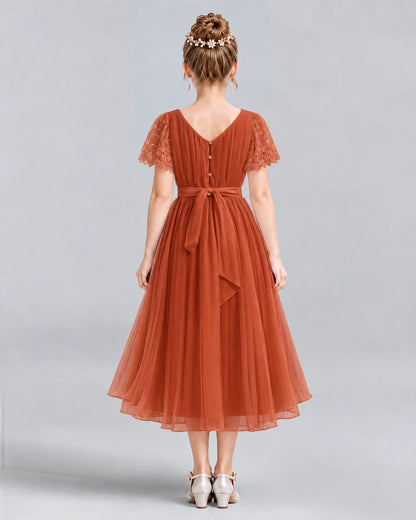 Burnt Orange A-line Junior Bridesmaid Dresses Back