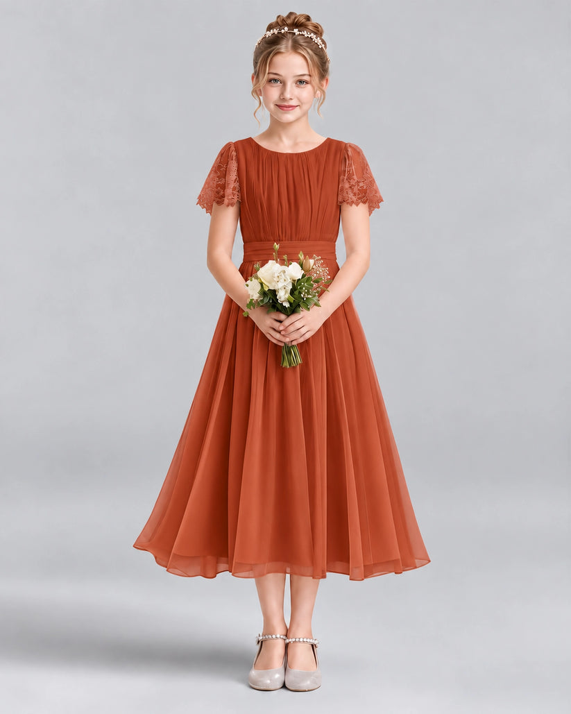 Burnt Orange A-line Junior Bridesmaid Dresses Front