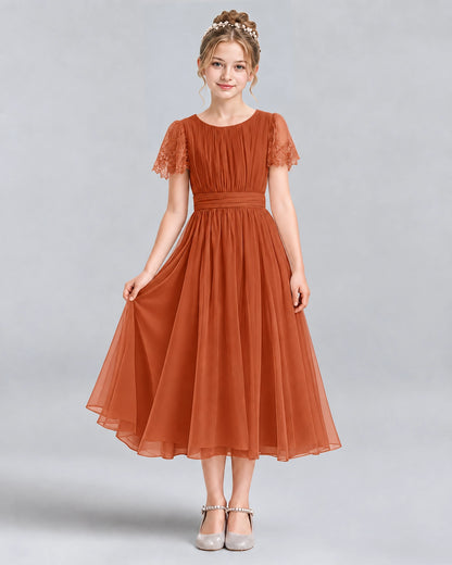 Burnt Orange A-line Junior Bridesmaid Dresses Pose