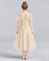 Champagne A-line Junior Bridesmaid Dresses Back