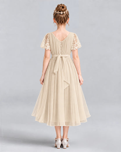 Champagne A-line Junior Bridesmaid Dresses Back