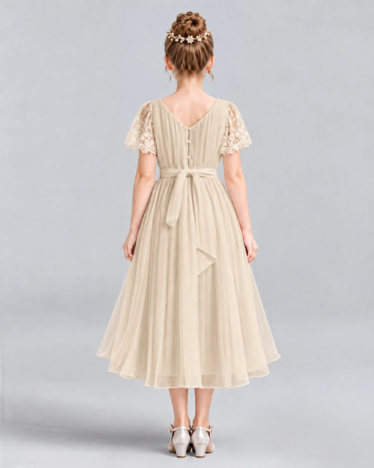 Champagne A-line Junior Bridesmaid Dresses Back