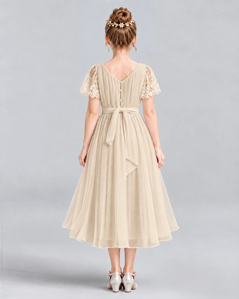 Champagne A-line Junior Bridesmaid Dresses Back