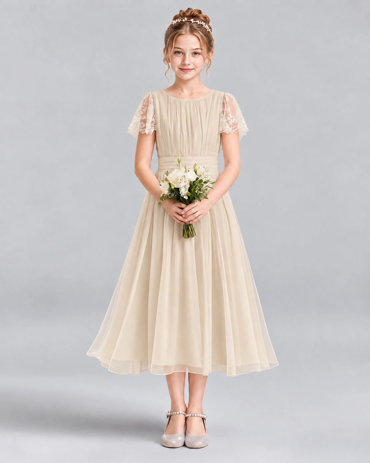 Champagne A-line Junior Bridesmaid Dresses Front
