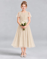 Champagne A-line Junior Bridesmaid Dresses Front