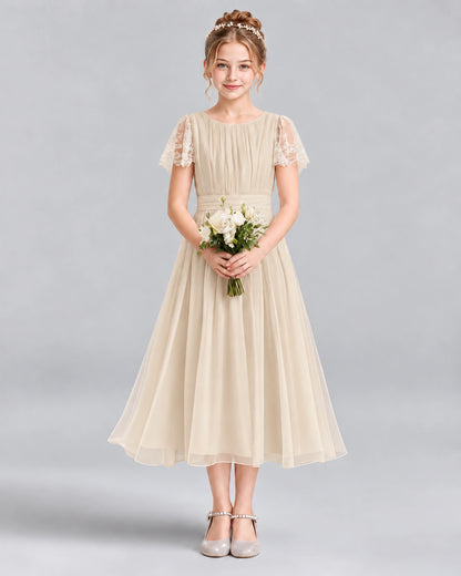 Champagne A-line Junior Bridesmaid Dresses Front