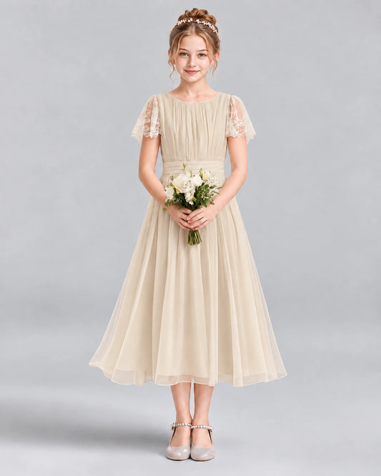 Champagne A-line Junior Bridesmaid Dresses Front