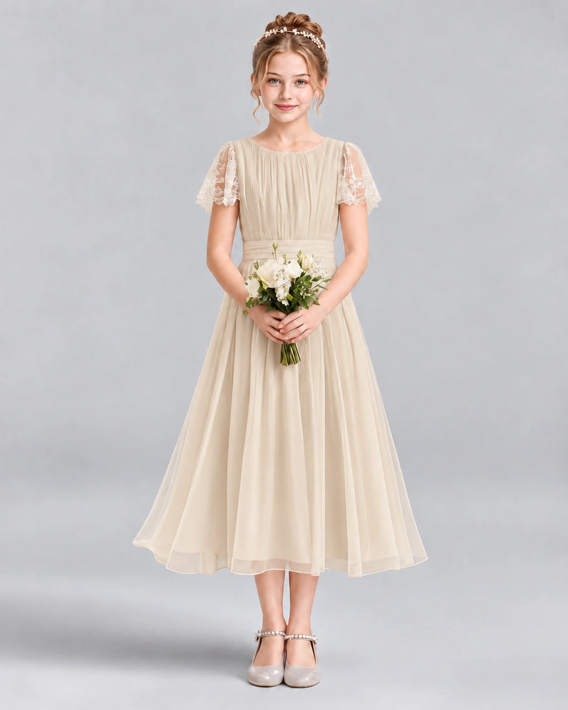 Champagne A-line Junior Bridesmaid Dresses Front