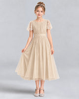 Champagne A-line Junior Bridesmaid Dresses Pose