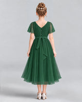 Dark Green A-line Junior Bridesmaid Dresses Back
