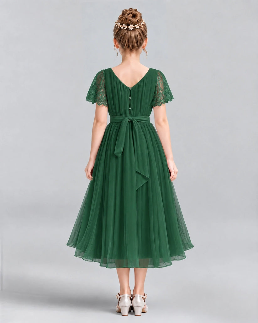 Dark Green A-line Junior Bridesmaid Dresses Back
