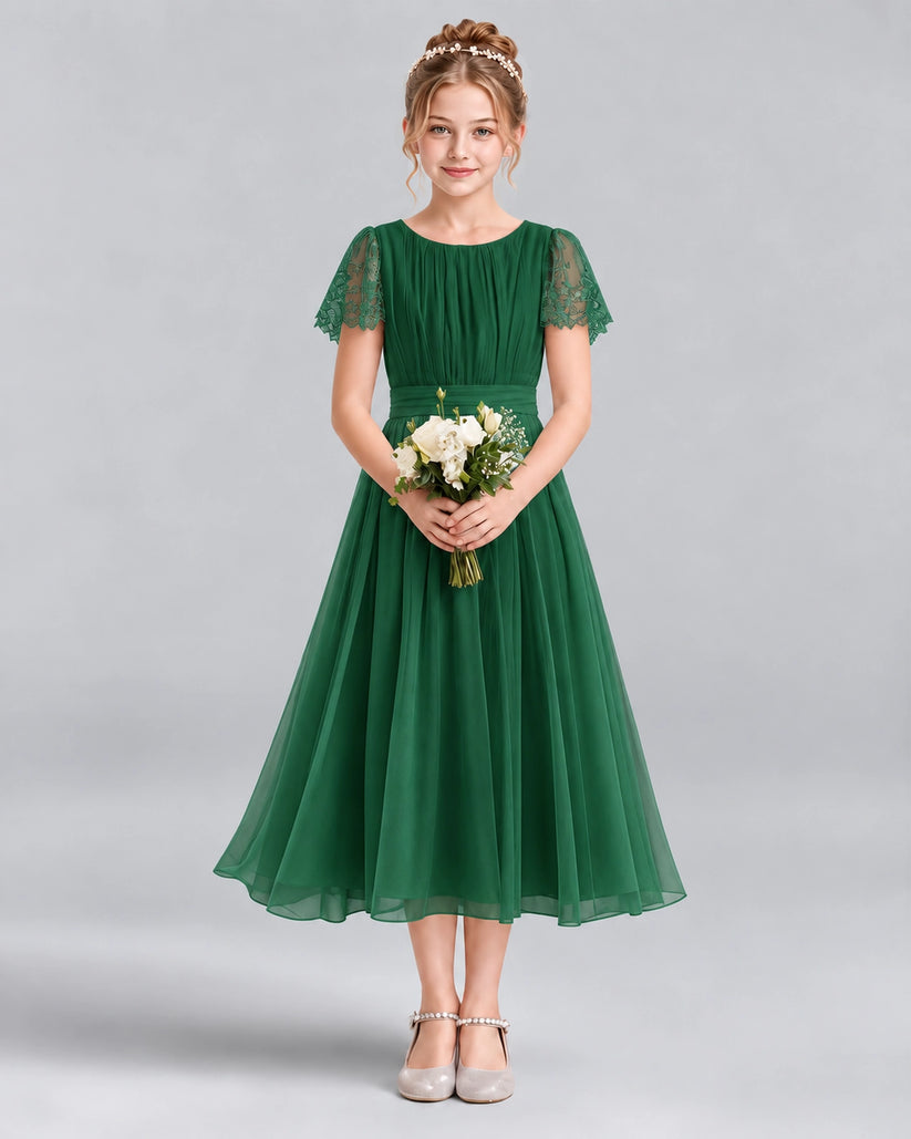 Dark Green A-line Junior Bridesmaid Dresses Front