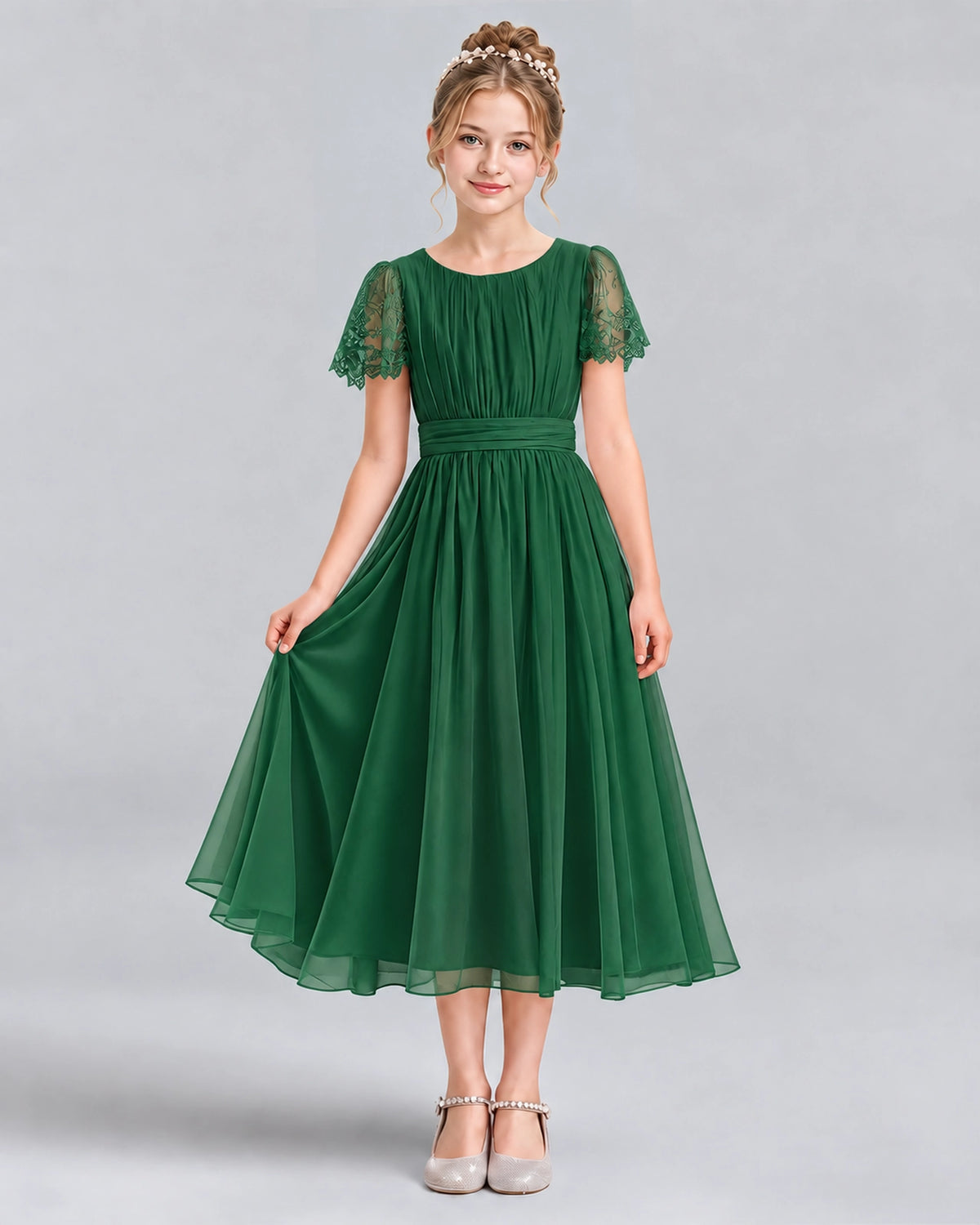 Dark Green A-line Junior Bridesmaid Dresses Pose