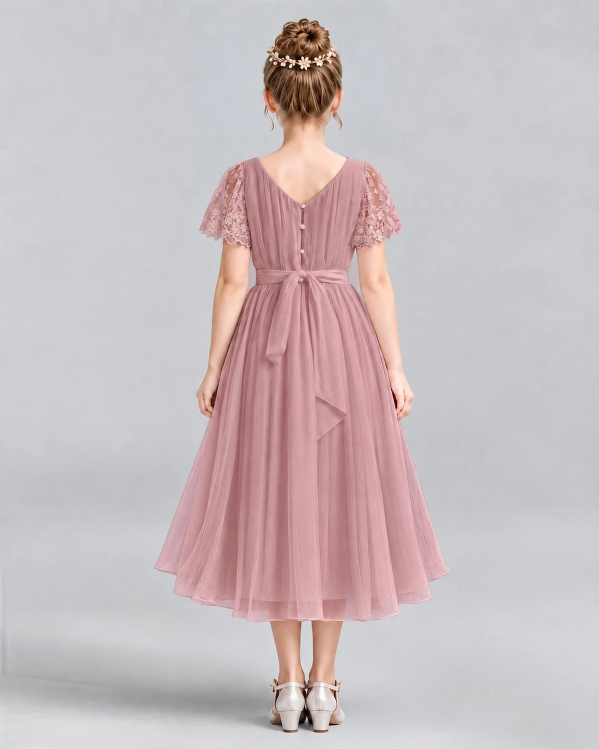 Dusty Rose A-line Junior Bridesmaid Dresses Back