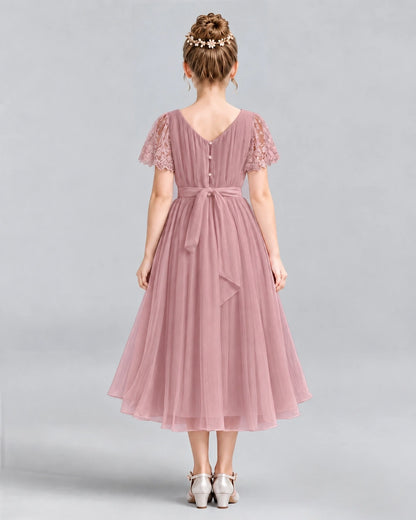 Dusty Rose A-line Junior Bridesmaid Dresses Back