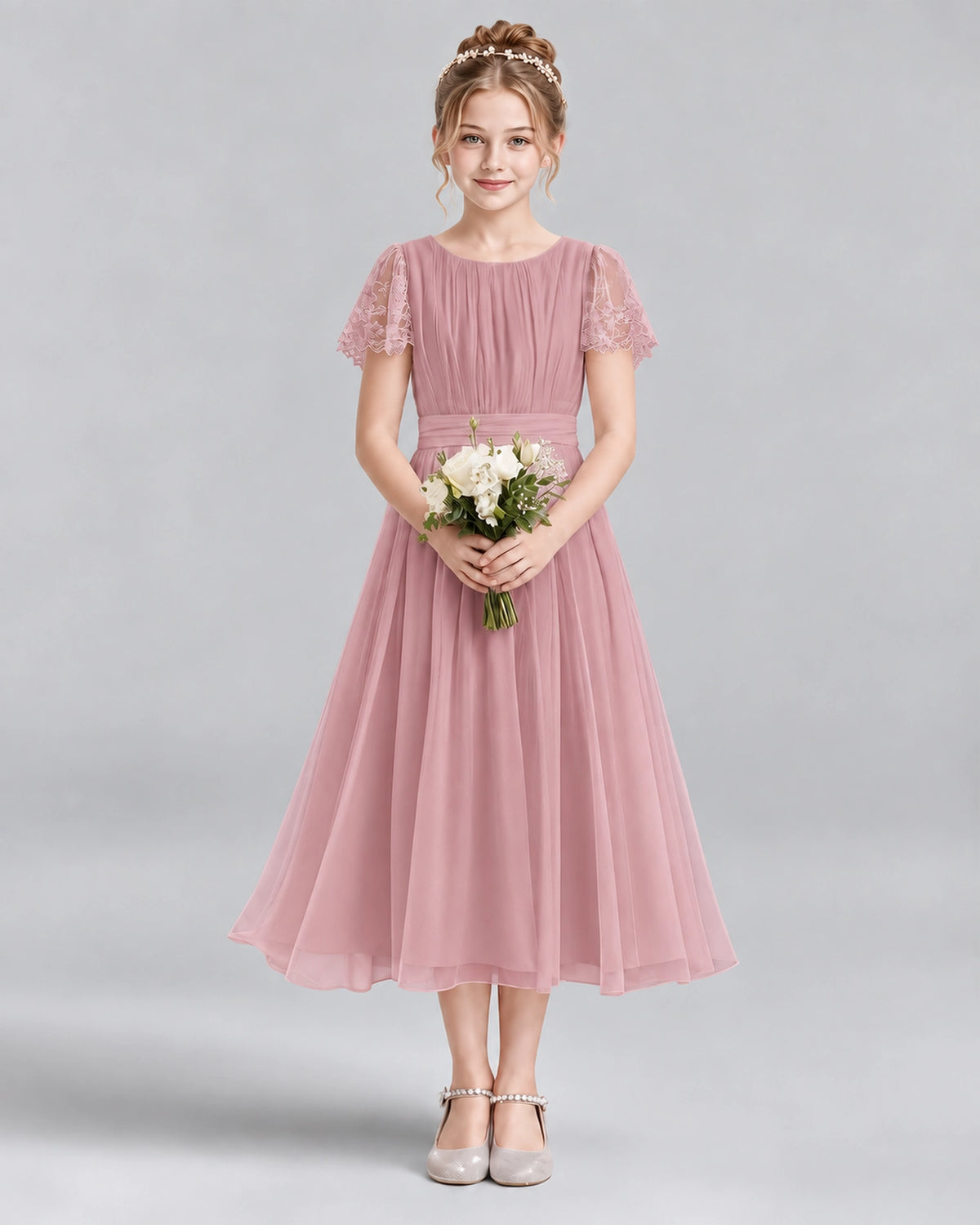 Dusty Rose A-line Junior Bridesmaid Dresses Front