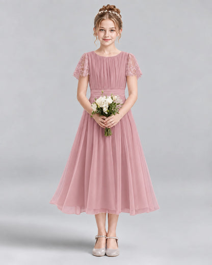 Dusty Rose A-line Junior Bridesmaid Dresses Front