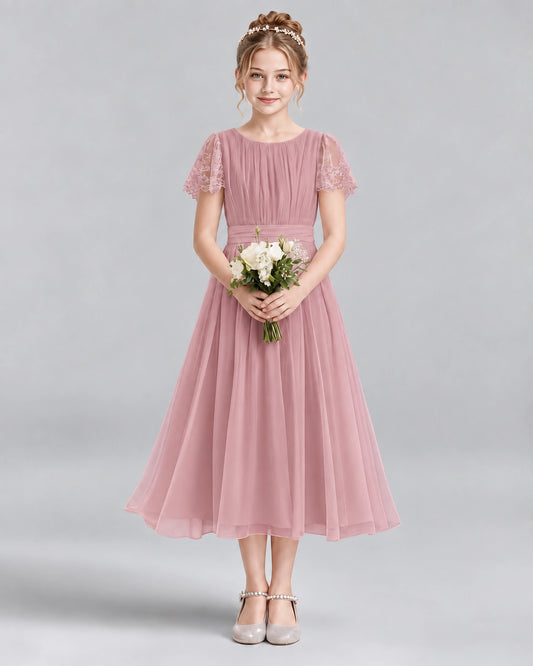 Dusty Rose A-line Junior Bridesmaid Dresses Front