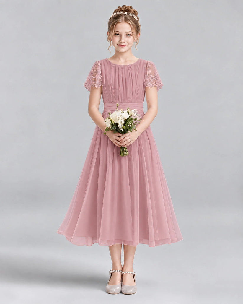 Dusty Rose A-line Junior Bridesmaid Dresses Front