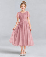Dusty Rose A-line Junior Bridesmaid Dresses Pose