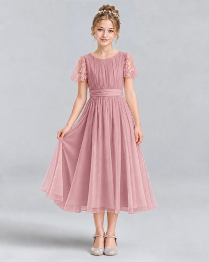 Dusty Rose A-line Junior Bridesmaid Dresses Pose