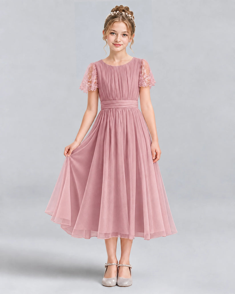 Dusty Rose A-line Junior Bridesmaid Dresses Pose