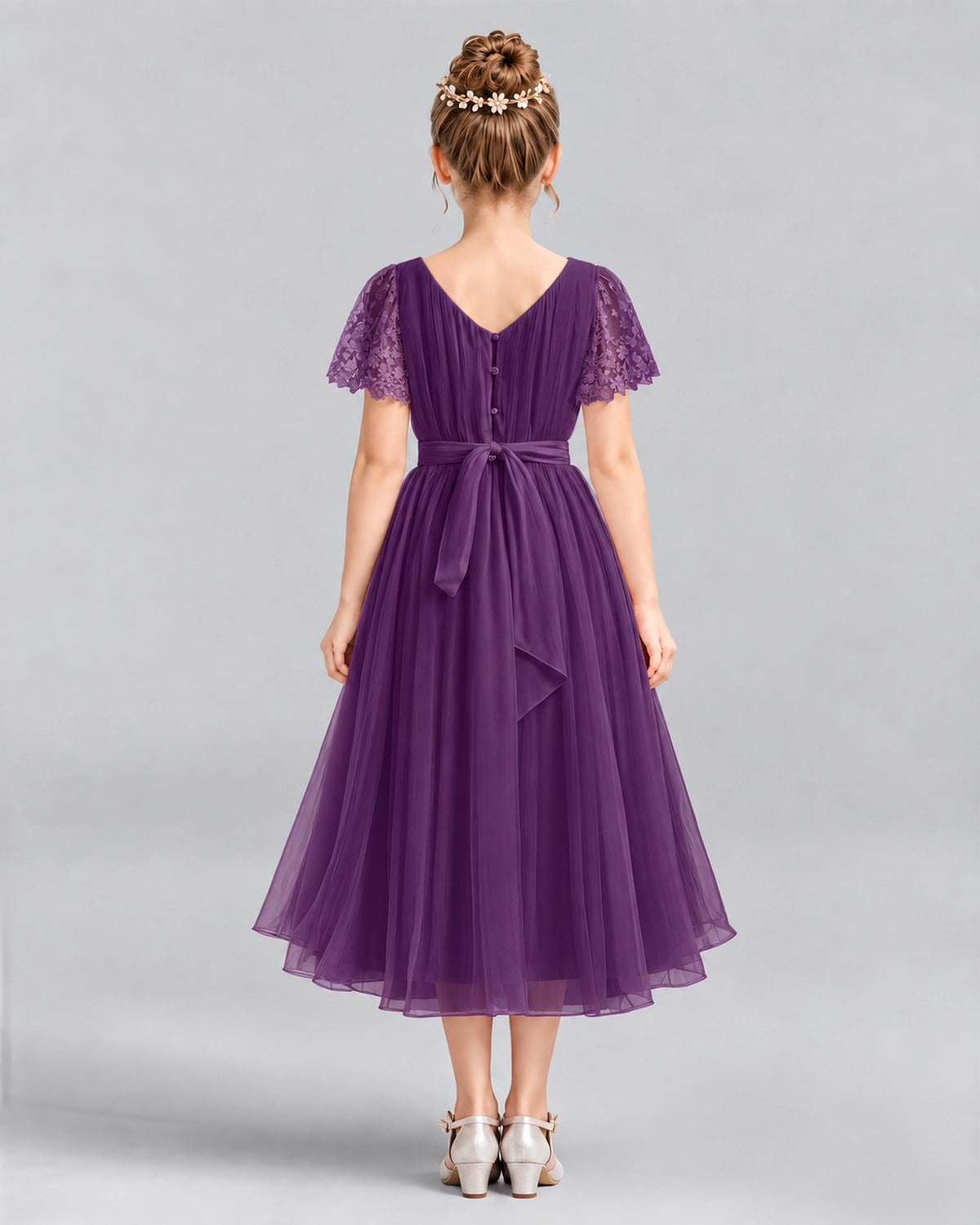 Grape A-line Junior Bridesmaid Dresses Back
