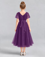 Grape A-line Junior Bridesmaid Dresses Back
