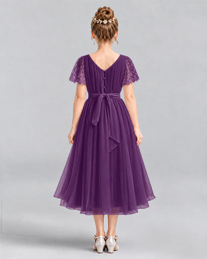 Grape A-line Junior Bridesmaid Dresses Back