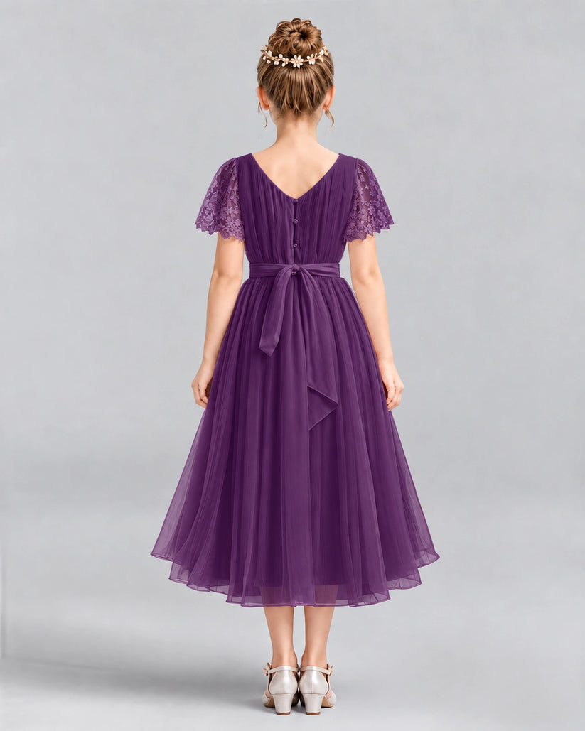Grape A-line Junior Bridesmaid Dresses Back