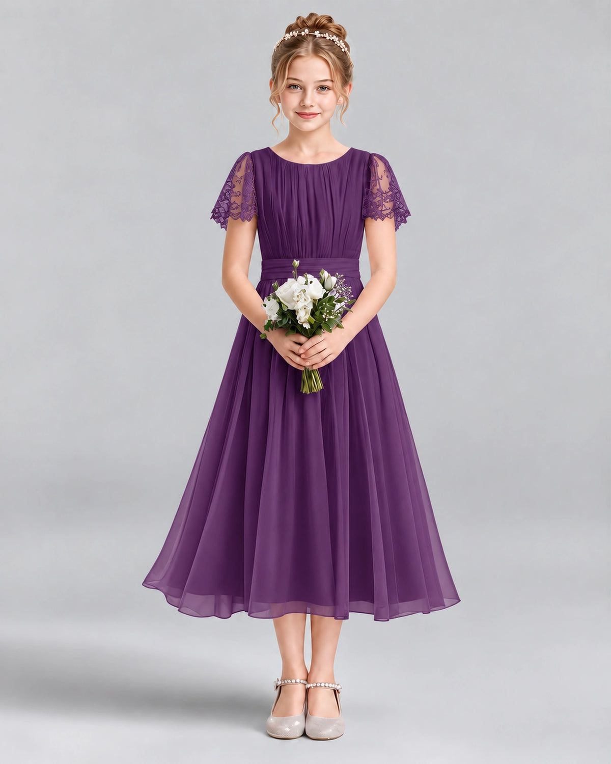 Grape A-line Junior Bridesmaid Dresses Front