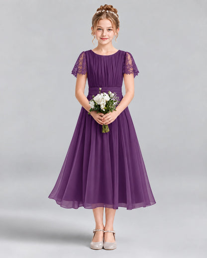 Grape A-line Junior Bridesmaid Dresses Front