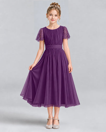 Grape A-line Junior Bridesmaid Dresses Pose