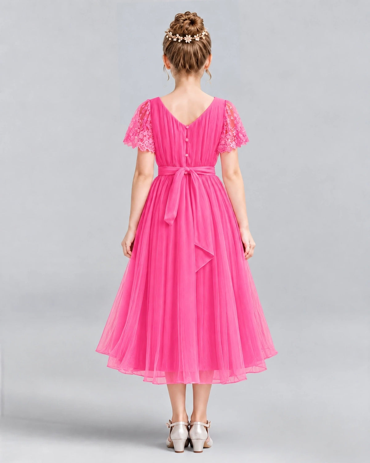 Hot Pink A-line Junior Bridesmaid Dresses Back